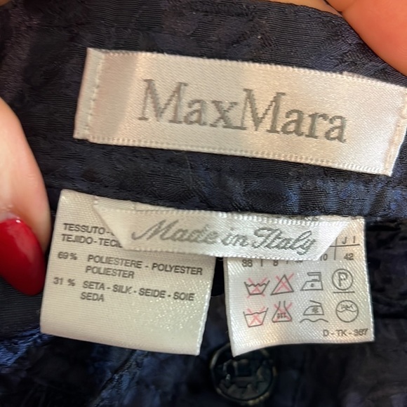 MaxMara Pants Trousers Damask Silk Blend High Rise Navy Blue Size 8 Italy - Picture 8 of 8